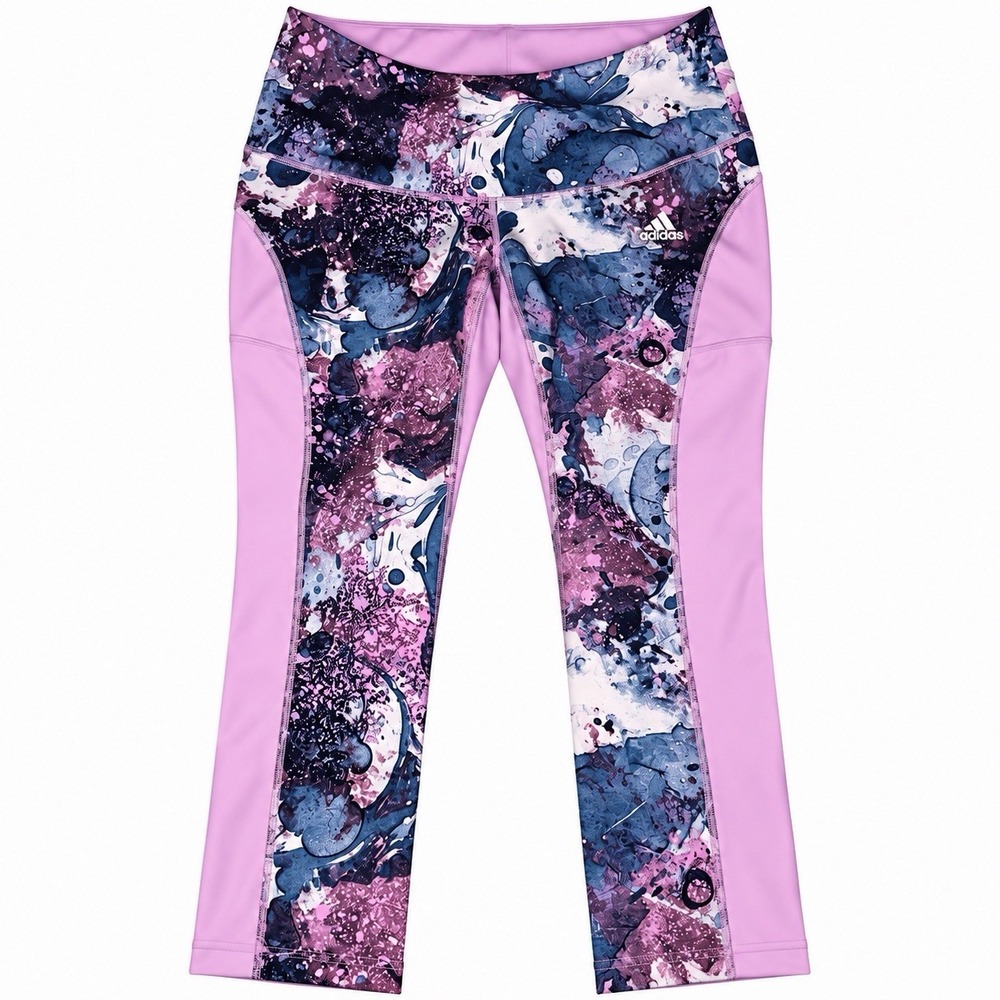 Adidas Women's Marble Colorblock 1x Leggings Primegreen NWOT Purple Cropped